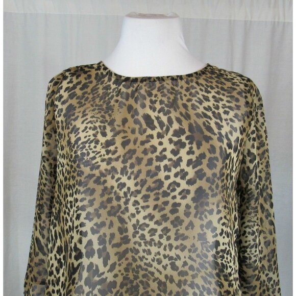 Francesca's Brown Black Animal Print Sheer 3/4 Sleeve Top S - Picture 2 of 5
